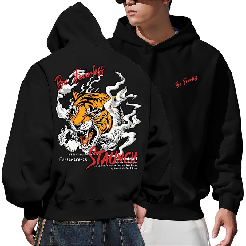 Jump Cuts Mens Staunch Printed Hooded Neck Full Sleeve Black Cotton Fleece Sweatshirt - Image 5