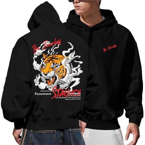 Jump Cuts Mens Staunch Printed Hooded Neck Full Sleeve Black Cotton Fleece Sweatshirt - Image 1