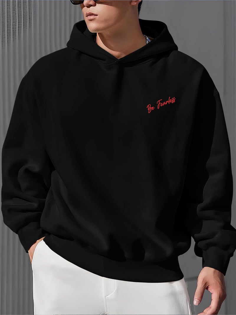 Jump Cuts Mens Staunch Printed Hooded Neck Full Sleeve Black Cotton Fleece Sweatshirt - Image 3