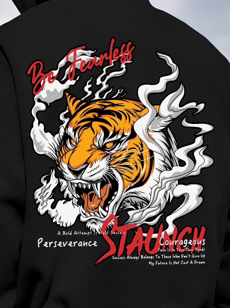 Jump Cuts Mens Staunch Printed Hooded Neck Full Sleeve Black Cotton Fleece Sweatshirt - Image 4