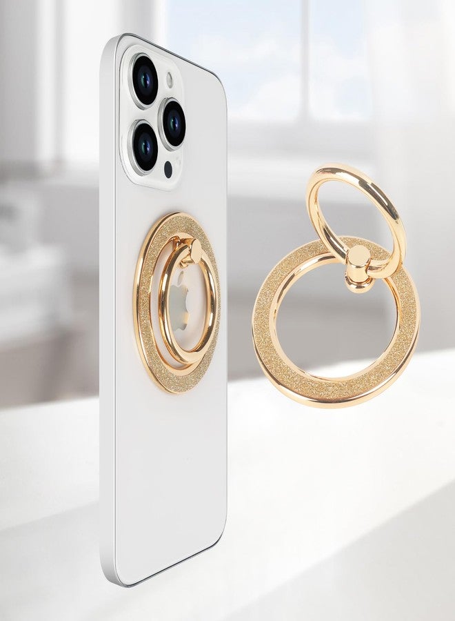 Guppy Magnetic Phone Ring Holder, Glitter Magnet Finger Ring Grip Stand Holder, 360° Rotation with Cell Phone Ring Stand, Compatible with MagSafe for iPhone 17 Pro Max 16 15 14 13 12All-Gold - Image 4