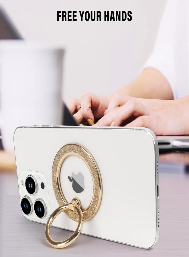 Guppy Magnetic Phone Ring Holder, Glitter Magnet Finger Ring Grip Stand Holder, 360° Rotation with Cell Phone Ring Stand, Compatible with MagSafe for iPhone 17 Pro Max 16 15 14 13 12All-Gold - Image 5