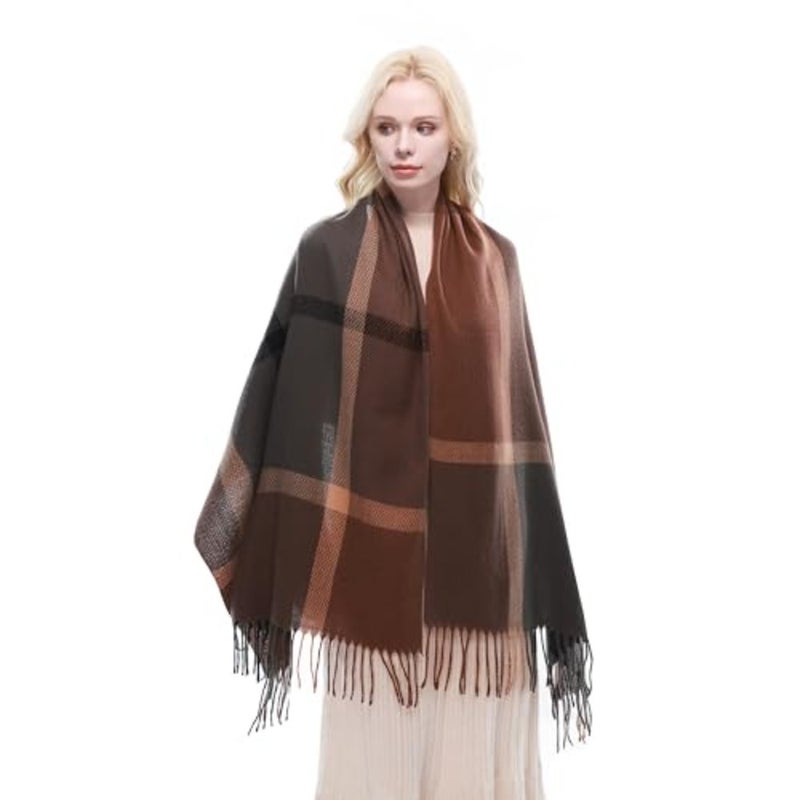 RIIQIICHY Plaid Scarf for Women Fall Winter Pashmina Scarves Wraps for Cold Weather Warm Large - Image 3