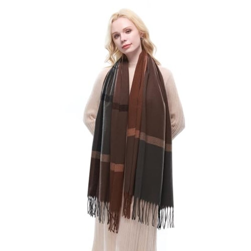 RIIQIICHY Plaid Scarf for Women Fall Winter Pashmina Scarves Wraps for Cold Weather Warm Large - Image 2