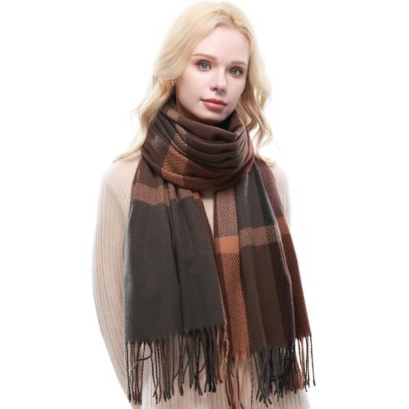 RIIQIICHY Plaid Scarf for Women Fall Winter Pashmina Scarves Wraps for Cold Weather Warm Large - Image 1