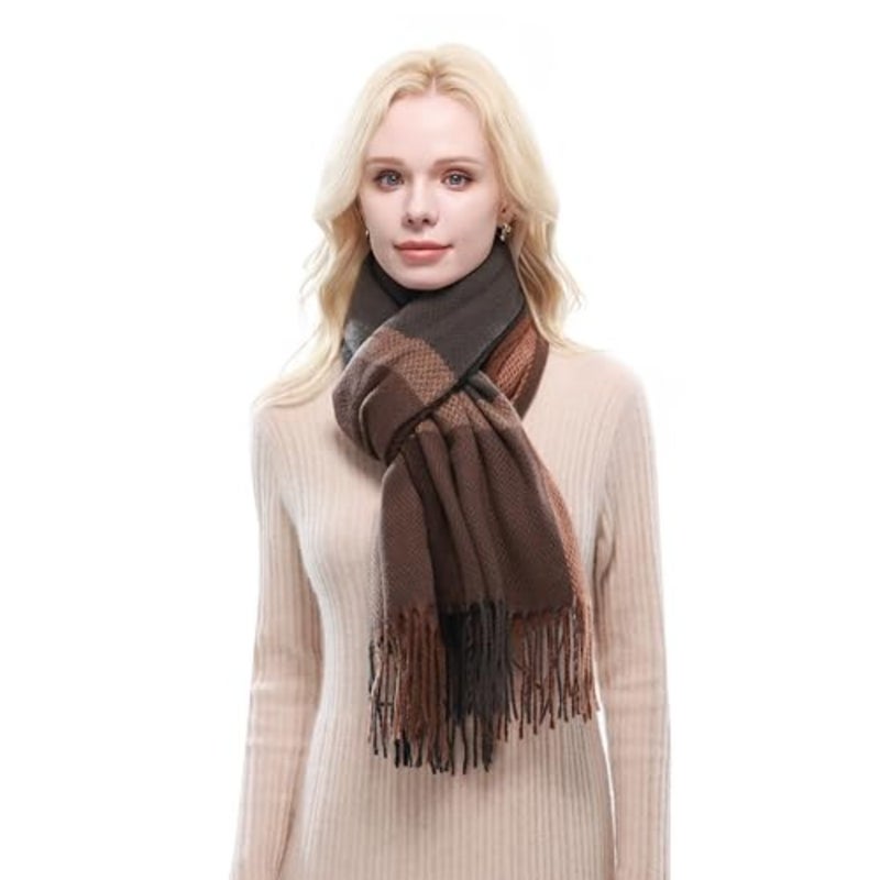 RIIQIICHY Plaid Scarf for Women Fall Winter Pashmina Scarves Wraps for Cold Weather Warm Large - Image 5