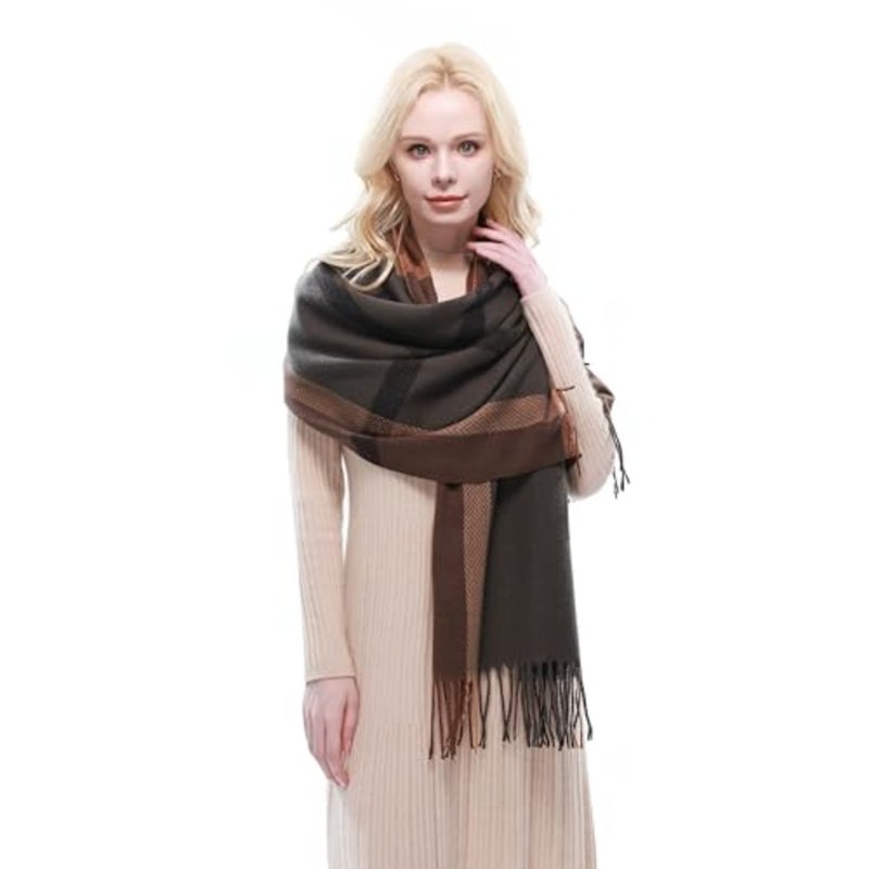 RIIQIICHY Plaid Scarf for Women Fall Winter Pashmina Scarves Wraps for Cold Weather Warm Large - Image 4