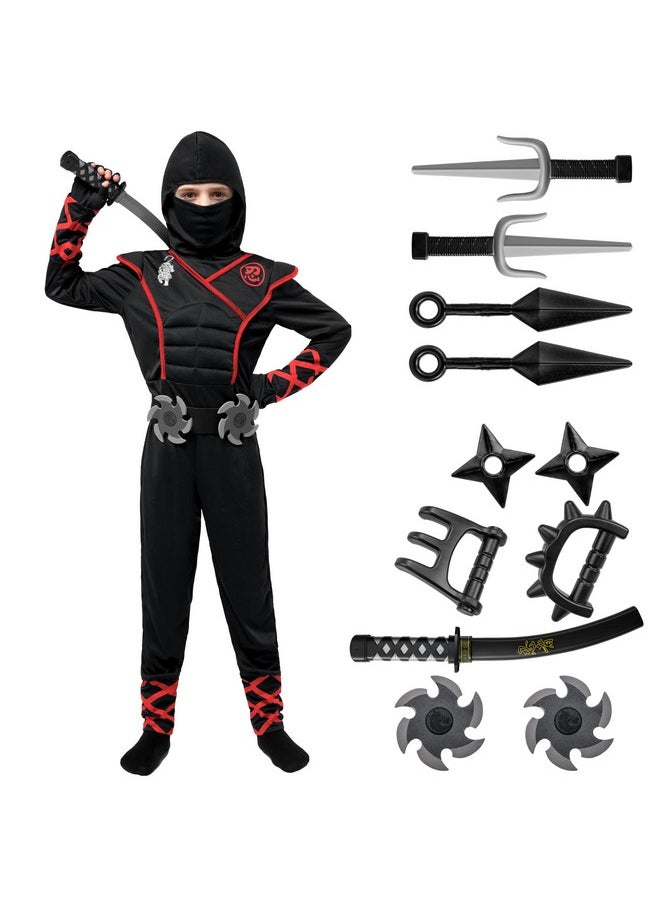 Spooktacular Creations - Spooktacular Creations Halloween Ninja Costume, Black Ninja Costume Kids, Ninja Accessories Costume Set, ninja dressing up, Halloween Costumes for Boys DressUp and RolePaly Party (3T (3-4 yrs)) - Image 1