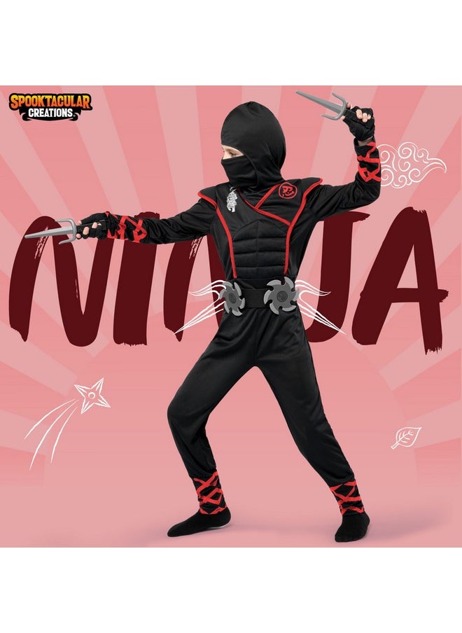 Spooktacular Creations - Spooktacular Creations Halloween Ninja Costume, Black Ninja Costume Kids, Ninja Accessories Costume Set, ninja dressing up, Halloween Costumes for Boys DressUp and RolePaly Party (3T (3-4 yrs)) - Image 1