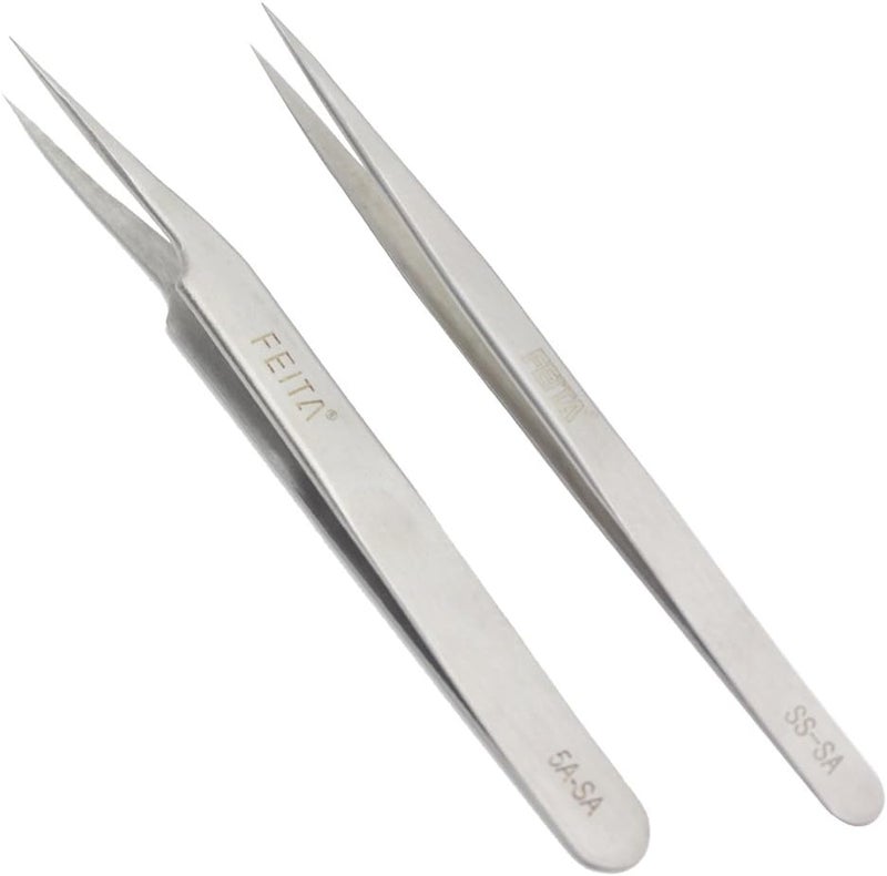 FEITA Professional Tweezer Set FEITA Precision Tweezers with Travel Case Stainless Steel Tweezers for Plucking Watchmakers Jewelry Electronic Craft Silver 7Pcs - Image 5