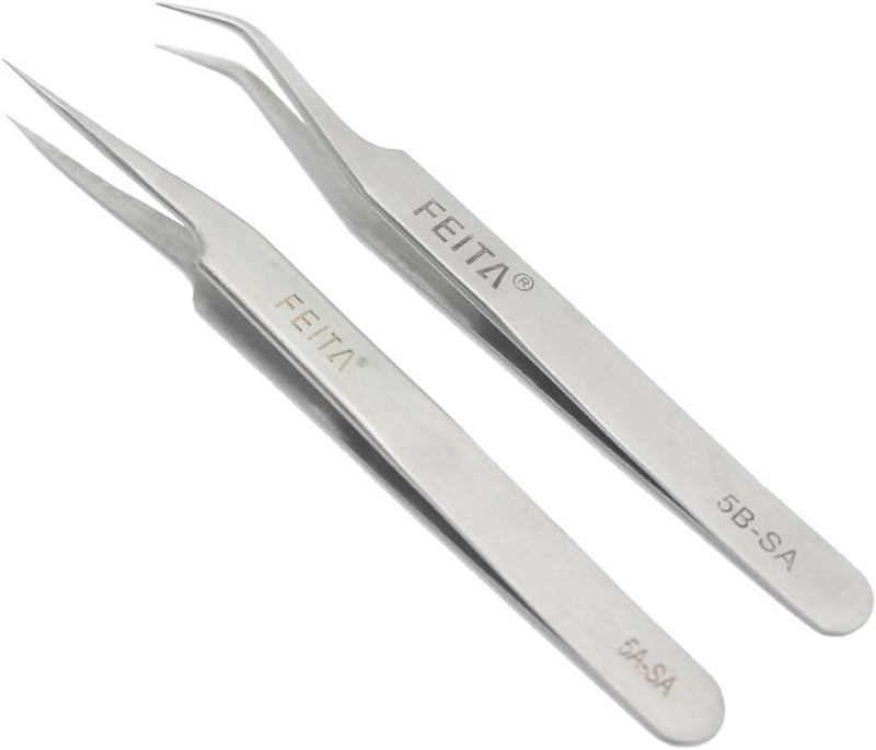 FEITA Professional Tweezer Set FEITA Precision Tweezers with Travel Case Stainless Steel Tweezers for Plucking Watchmakers Jewelry Electronic Craft Silver 7Pcs - Image 4