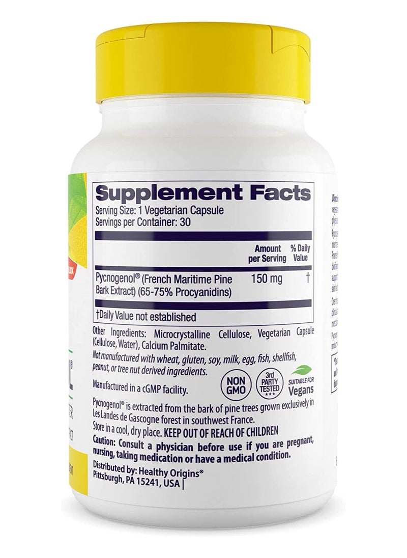 Healthy Origins Pycnogenol - NATURES SUPER ANTIOXIDANT- LOOK, FEEL, AND LIVE BETTER CLINICALLY STUDIED FRENCH MARITIME PINE BARK EXTRACT. 150 MG - 30 VEGGIE CAPS / DIETARY SUPPLEMENT.  - Image 2