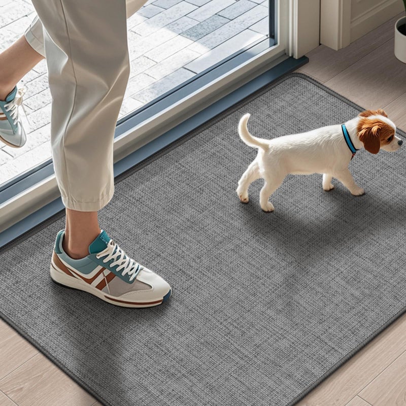 LEKEEPGO Ultra Thin Indoor Door Mat 17"x29", Low-Profile Door Mat Indoor Entrance, Non Slip Rubber Backing Inside Doormat Washable Welcome Front Entryway Dirt Trapper Entry Mat, Grey - Image 1