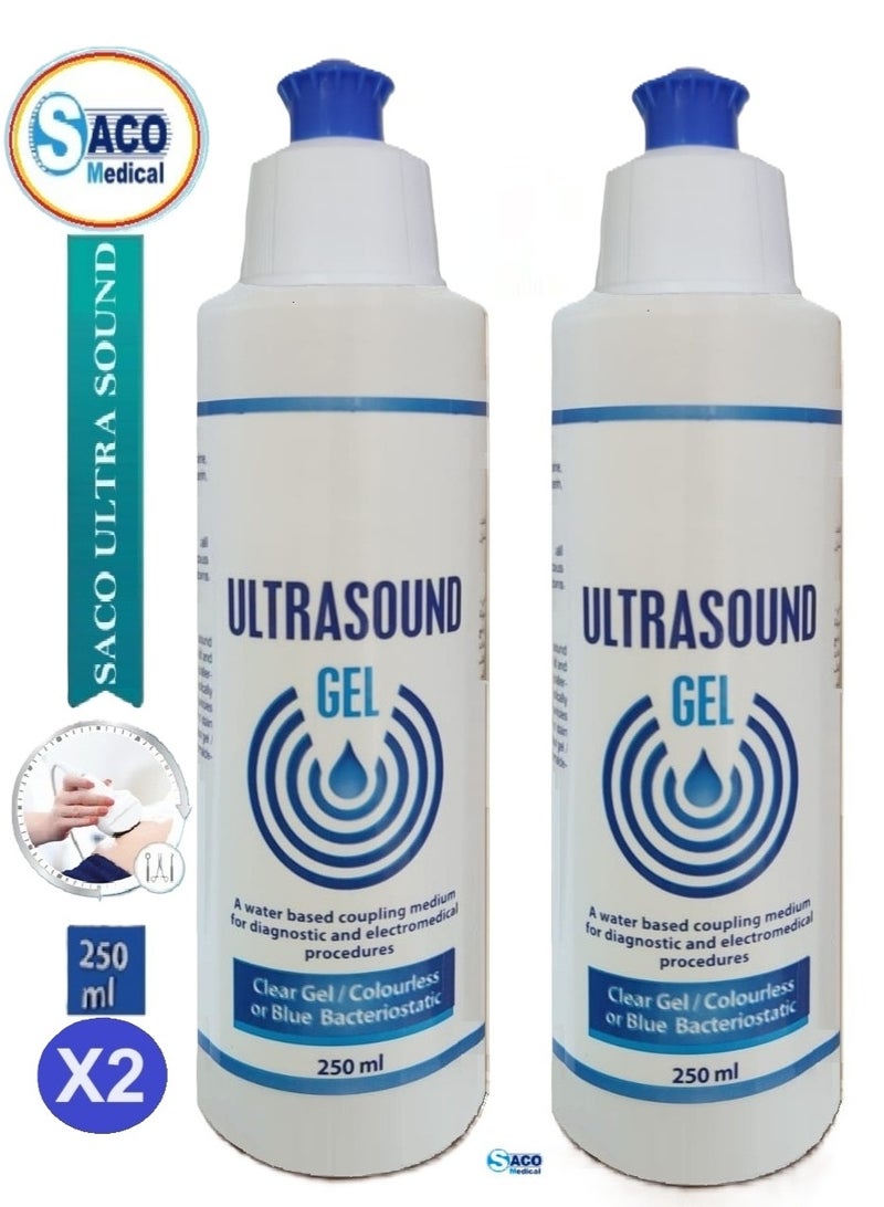 Saco 2 Pack of Clear Ultrasound  Gel Colourless Bacteriostatic for Ultrasound and Doppler Machines and Monitors 250ml - Image 1