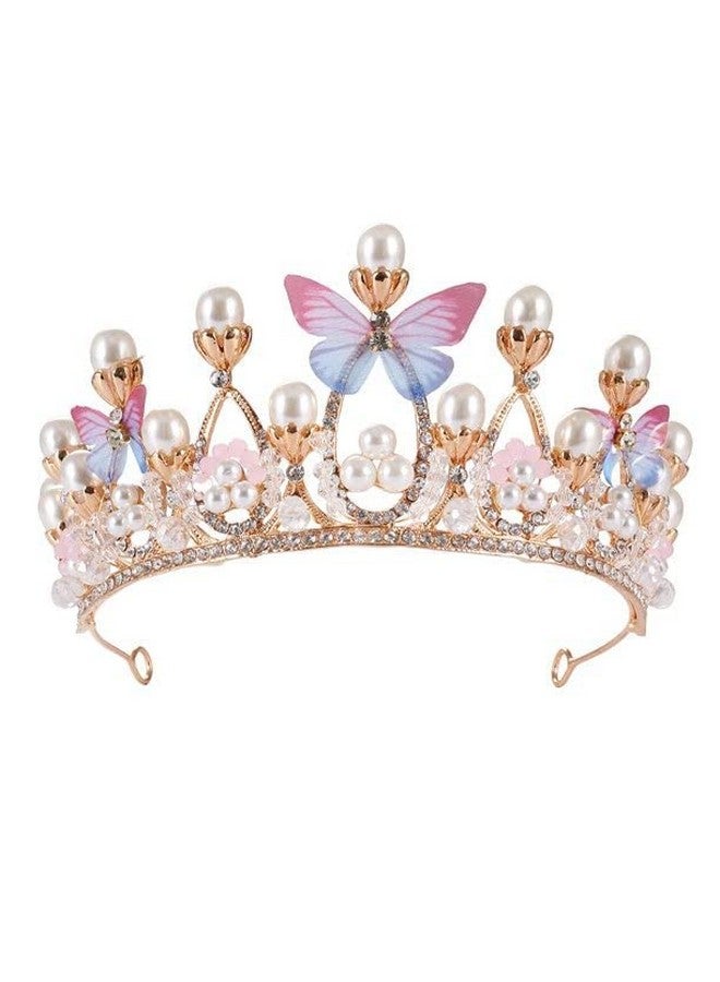 PURAM Crystal Tiara Crown Pearl Princess Costume Crown Headband Flower Pageant Handmade Hair Accessories Cosplay,Birthday,Celebration for Girls Women (Butterfly) - Image 1