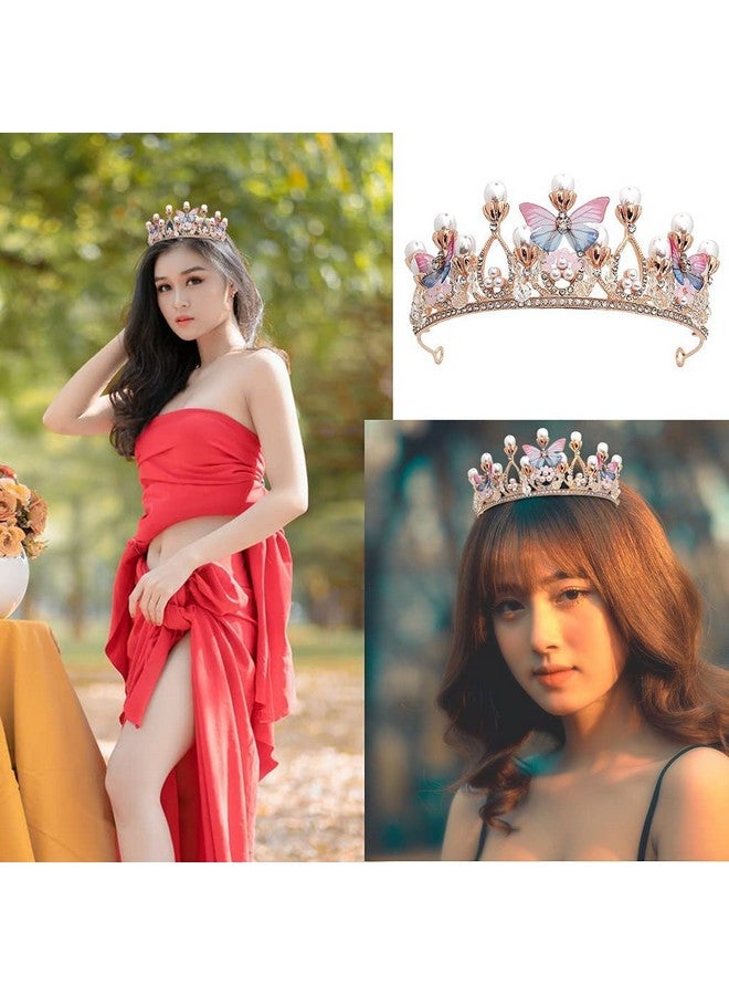 PURAM Crystal Tiara Crown Pearl Princess Costume Crown Headband Flower Pageant Handmade Hair Accessories Cosplay,Birthday,Celebration for Girls Women (Butterfly) - Image 5