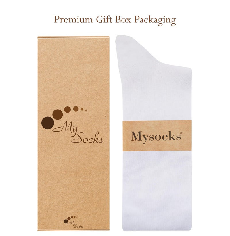 Mysocks Knee High White Socks for Women Men Combed Cotton Seamless Toe Tall Long High Socks White,8-11 - Image 4