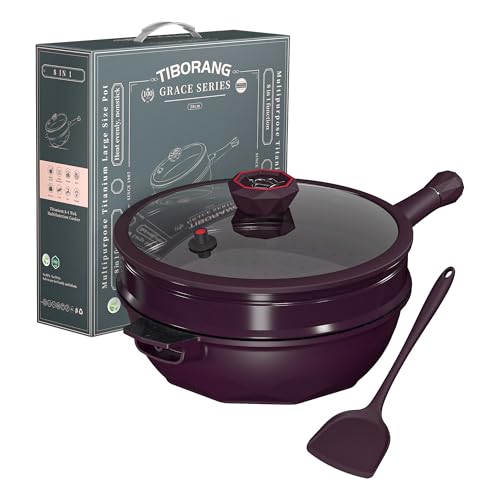 TIBORANG 8 in 1 Multipurpose 11 Inch 5 Quart Heat Indicator Nonstick Deep Frying Pan with Glass Lid,Steamed Grid,PFOA-Free,Dishwasher&Oven Safe,Works with All Stovetops (Midnight Purple) - Image 1