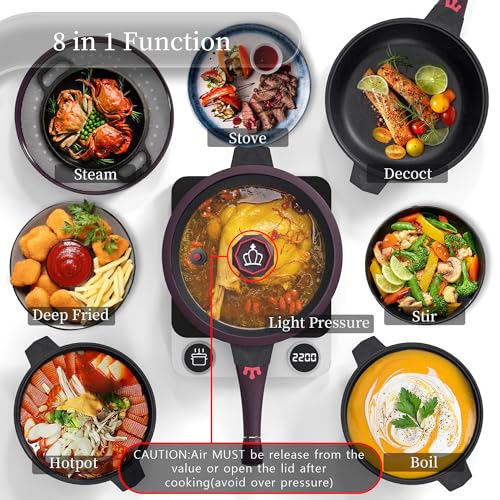 TIBORANG 8 in 1 Multipurpose 11 Inch 5 Quart Heat Indicator Nonstick Deep Frying Pan with Glass Lid,Steamed Grid,PFOA-Free,Dishwasher&Oven Safe,Works with All Stovetops (Midnight Purple) - Image 2