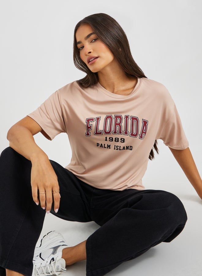 Styli Slogan Print Round Neck T-Shirt - Image 1