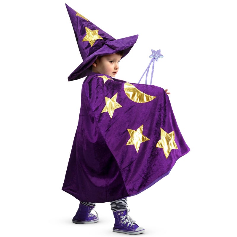 CosInStyle Kids Wizard Witch Cloak With Hat And Wand Halloween Boys and Girls Cape Costume Props for Cosplay Party Fancy Dress Purple - Image 2