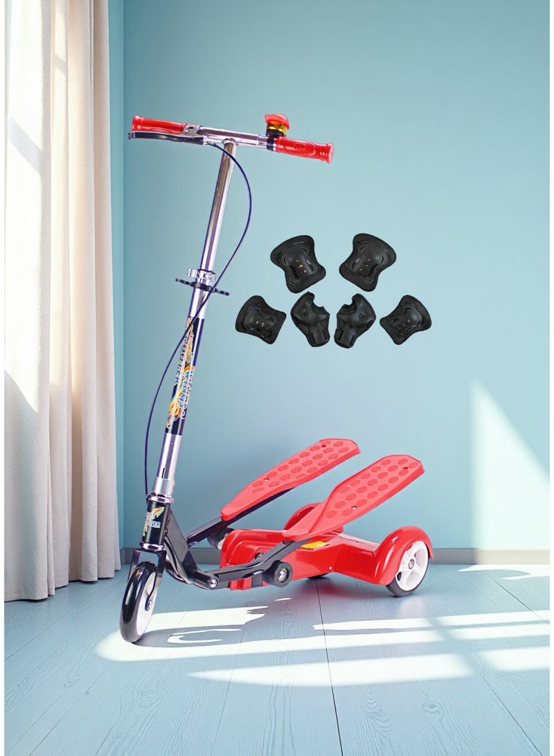 سكوتر ركل ثلاثي العجلات بمقود قابل للتعديل والطي للأطفال - سكوتر ذكي مزدوج الدواسة للأولاد والبنات مع مجموعة معدات الحماية - Image 1