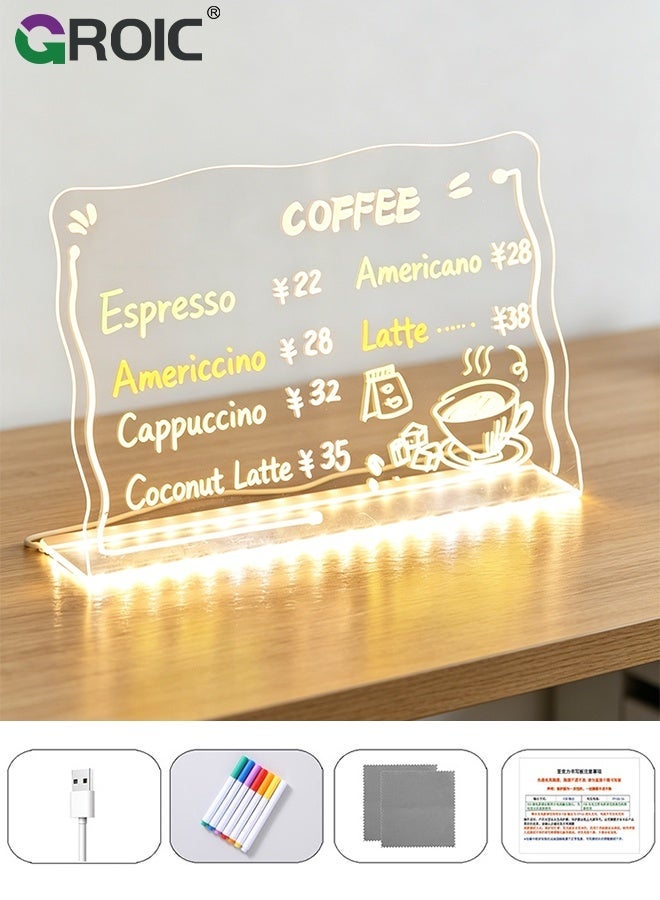 GROIC LED Note Board with Colors, 20X30X20CM, Led Acrylic Message Board with Light, Light up Acrylic Dry Erase Board, Led Drawing Board with Stand, 7 Markers, for Office School Home, Kids Graffiti Board - Image 2