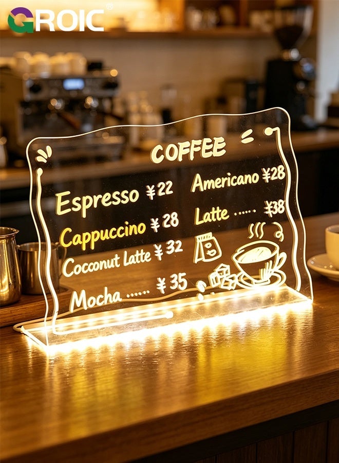 GROIC LED Note Board with Colors, 20X30X20CM, Led Acrylic Message Board with Light, Light up Acrylic Dry Erase Board, Led Drawing Board with Stand, 7 Markers, for Office School Home, Kids Graffiti Board - Image 1