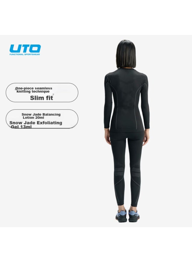 UTO Uto Quick-dry Compression Base Layer For Women, Functional Underwear For Skiing, Hiking, Outdoor Sports, Sweat-wicking And Warm Set, Black And Gray, Size S - Image 3
