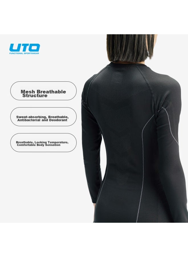 UTO Uto Quick-dry Compression Base Layer For Women, Functional Underwear For Skiing, Hiking, Outdoor Sports, Sweat-wicking And Warm Set, Black And Gray, Size S - Image 2