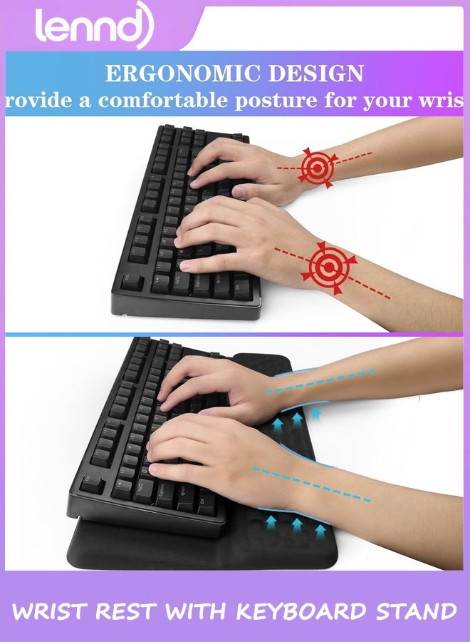LENND Wrist Rest with Keyboard Stand, Computer Wrist Support Pad, Ergonomic Keyboard Riser Holder Lifter Tray with Wrist Pad, Soft Memory Foam Desk Cushion, Palm Hand Typing for Office Home School - Image 2