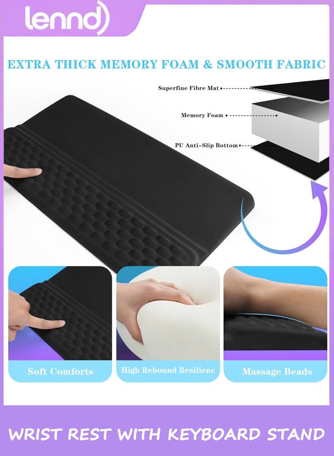 LENND Wrist Rest with Keyboard Stand, Computer Wrist Support Pad, Ergonomic Keyboard Riser Holder Lifter Tray with Wrist Pad, Soft Memory Foam Desk Cushion, Palm Hand Typing for Office Home School - Image 3