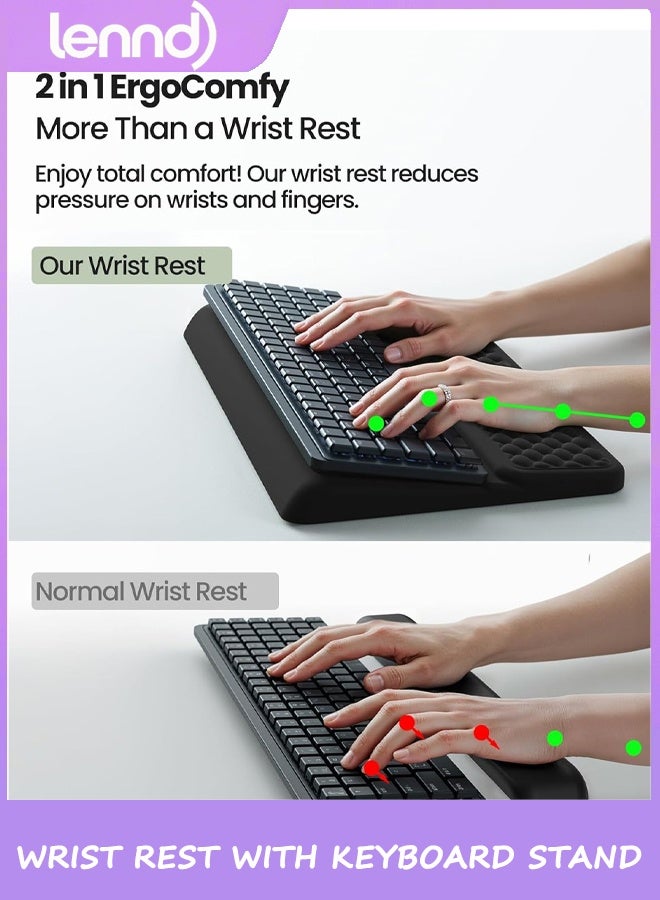 LENND Wrist Rest with Keyboard Stand, Computer Wrist Support Pad, Ergonomic Keyboard Riser Holder Lifter Tray with Wrist Pad, Soft Memory Foam Desk Cushion, Palm Hand Typing for Office Home School - Image 5