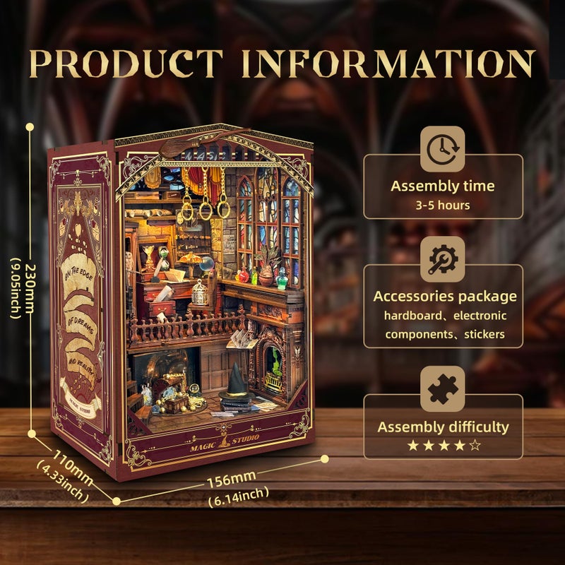 Miggley Book Nook Kits for Adults, Booknook DIY Miniature House Kit, Mini House Bookshelf Decor 3D Wooden Puzzle, Birthday Gift for Family, Friends - Magic Studio - Image 2