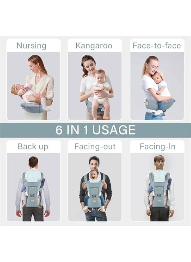 Gonice Baby Carrier, 6-in-1 Baby Strap with Waist Stool, Baby Wraps Carrier with Hip Seat for Breastfeeding, Adjustable for Newborn, Infant & Toddler - Green  - Image 2