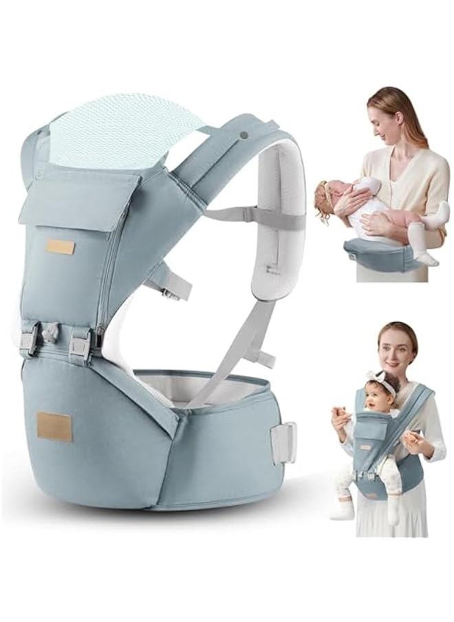 Gonice Baby Carrier, 6-in-1 Baby Strap with Waist Stool, Baby Wraps Carrier with Hip Seat for Breastfeeding, Adjustable for Newborn, Infant & Toddler - Green  - Image 1