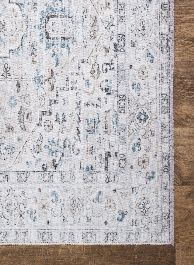 Bloom Rugs سجادة بلوم كارا قابلة للغسل وغير قابلة للانزلاق، مقاس 3×5 قدم - لون صدفة البحر/أزرق مخضر، سجادة تقليدية مناسبة لغرفة المعيشة، غرفة النوم، غرفة الطعام، والمطبخ - المقاس الدقيق: 3×5 قدم - Image 5