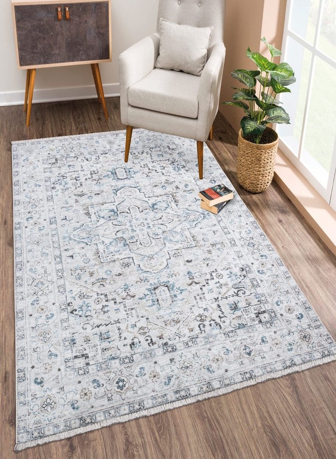 Bloom Rugs سجادة بلوم كارا قابلة للغسل وغير قابلة للانزلاق، مقاس 3×5 قدم - لون صدفة البحر/أزرق مخضر، سجادة تقليدية مناسبة لغرفة المعيشة، غرفة النوم، غرفة الطعام، والمطبخ - المقاس الدقيق: 3×5 قدم - Image 1