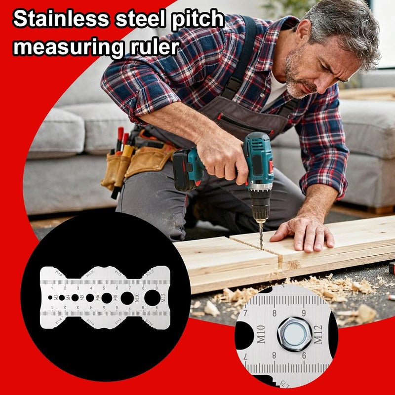 أداة قياس براغي الفولاذ المقاوم للصدأ - مقياس الخطوات المحمول 10x5 سم للمهندسين وأعمال اليدوية - Image 4