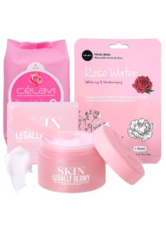 Glam Lux Bundle of 3 Korean Skincare Vegan Beauty Creations Legally Glowy Rejuvenating Moisturizer Clavi Korean Makeup Remover Cleansing Wipes  Korean Facial Mask Paraben Sulfate  Oil Free 