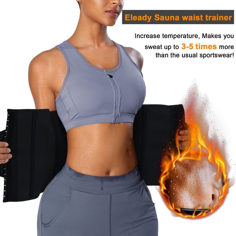 Eleady Wowen Sauna Waist Trainer Trimmer Belt for Weight Loss Corset Slimming Body Shaper Cincher Workout Sweat Sport Girdles (Black, Small) - Image 3