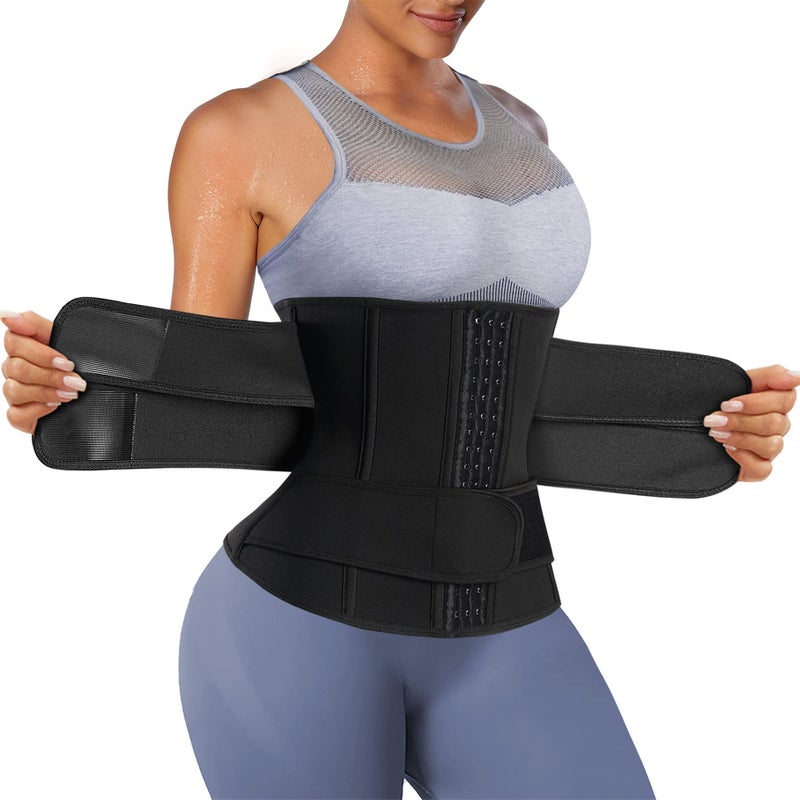 Eleady Wowen Sauna Waist Trainer Trimmer Belt for Weight Loss Corset Slimming Body Shaper Cincher Workout Sweat Sport Girdles (Black, Small) - Image 1