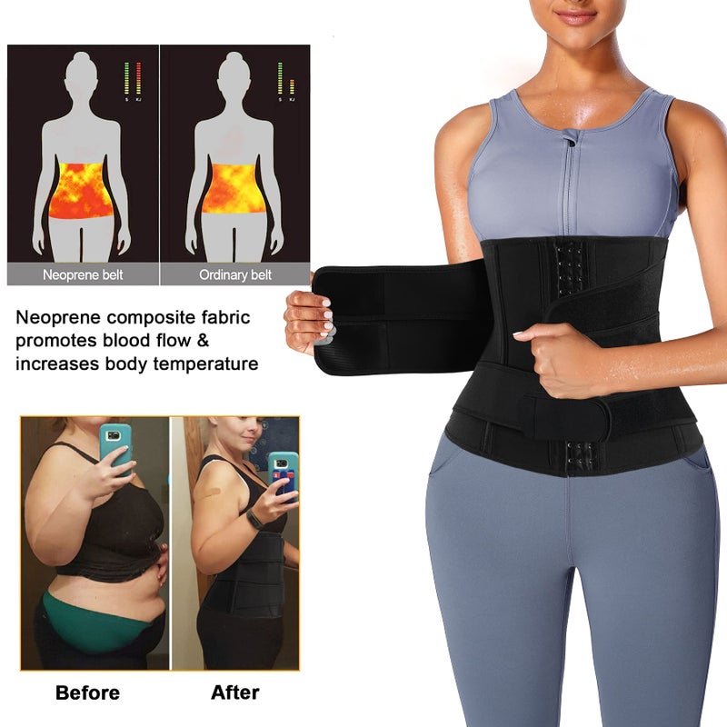 Eleady Wowen Sauna Waist Trainer Trimmer Belt for Weight Loss Corset Slimming Body Shaper Cincher Workout Sweat Sport Girdles (Black, Small) - Image 4