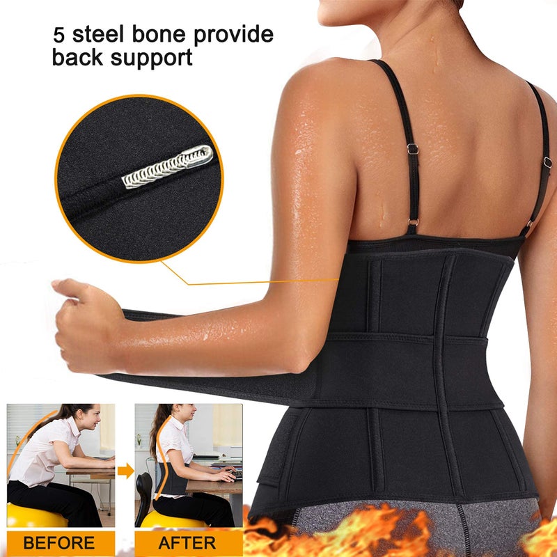 Eleady Wowen Sauna Waist Trainer Trimmer Belt for Weight Loss Corset Slimming Body Shaper Cincher Workout Sweat Sport Girdles (Black, Small) - Image 5