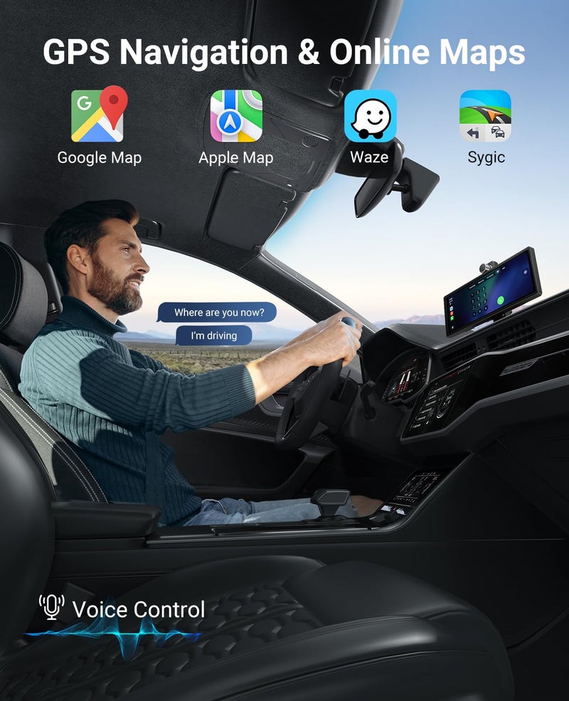 Promoterk Wireless CarPlay and Android Auto 10.26-inch Touchscreen, 4K Dash Camera and 1080p Backup Camera, Universal Portable car Display, Equipped with 64G Memory Card - Image 5