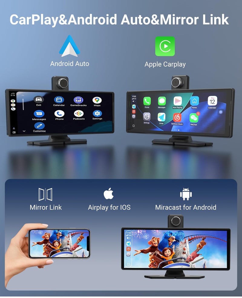 Promoterk Wireless CarPlay and Android Auto 10.26-inch Touchscreen, 4K Dash Camera and 1080p Backup Camera, Universal Portable car Display, Equipped with 64G Memory Card - Image 4