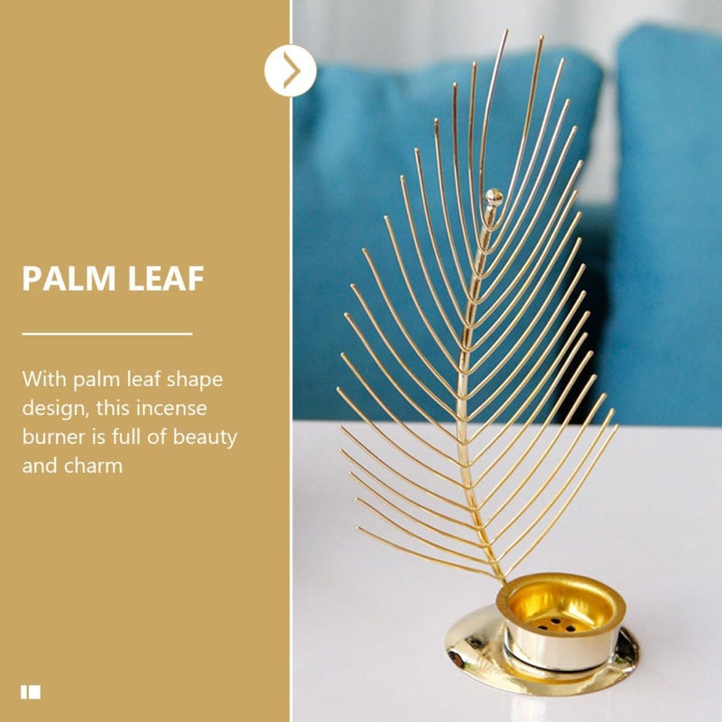 Metal Palm Leaf Incense Cone Burner, Vintage Metal Incense Holder for Aromatherapy and Meditation, Decorative Office and Home Fragrance Accessory - Image 4