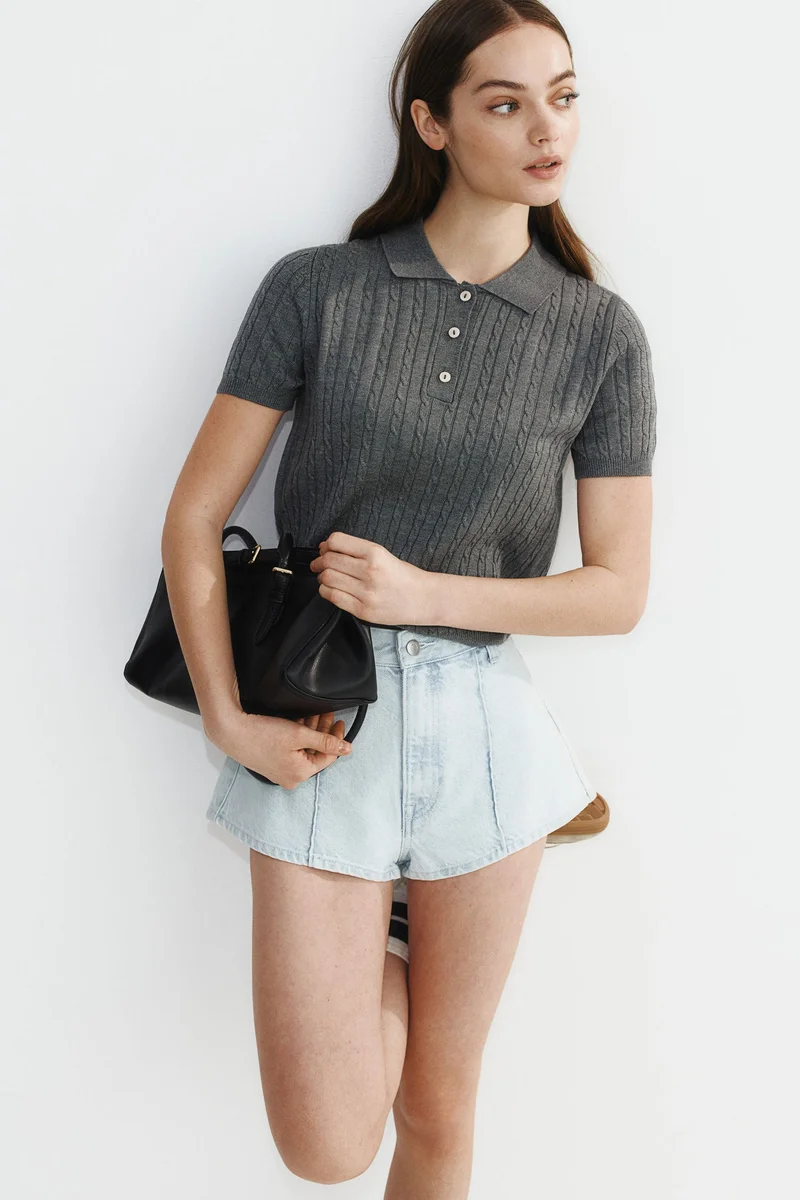 اتش اند ام تي-شيرت بولو بحبكة الكيبل