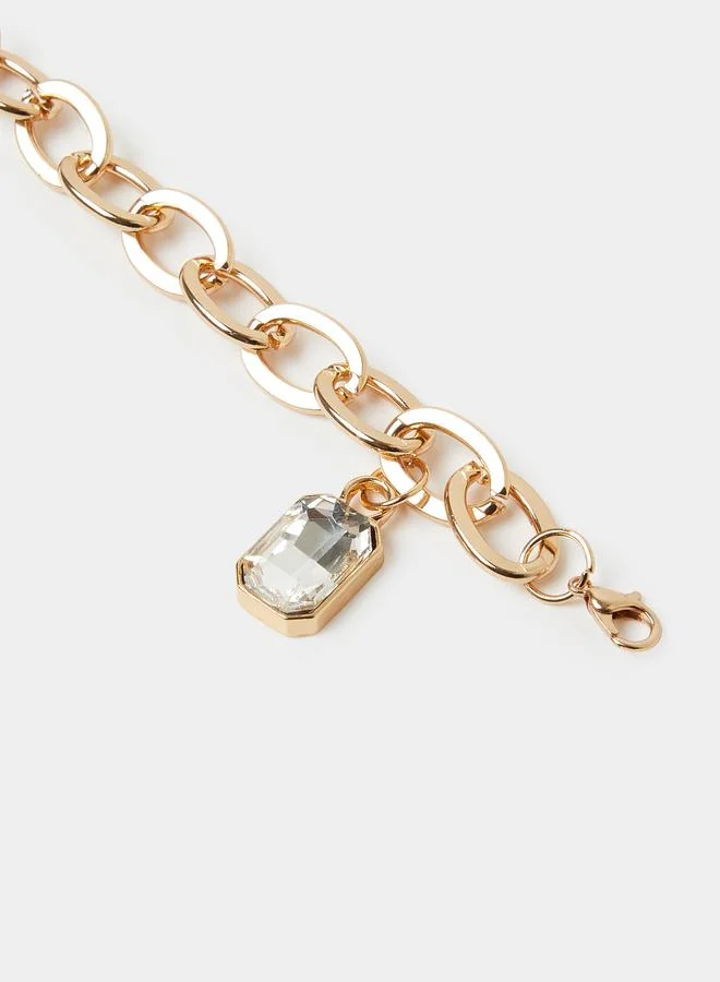 Styli  Gold Tone Link Bracelet with Clear Gemstone Charm for Women | Best Price UAE