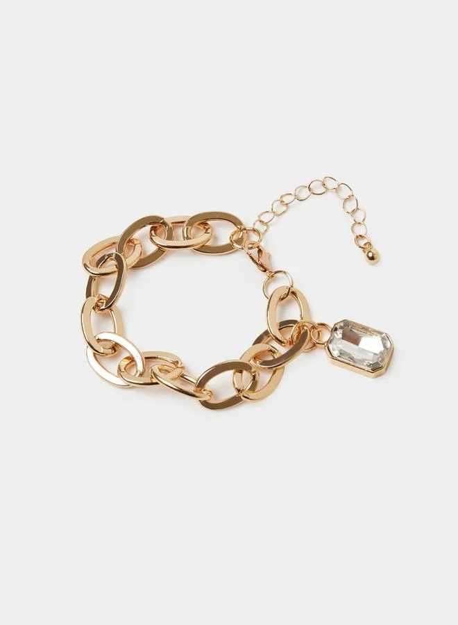 Styli  Gold Tone Link Bracelet with Clear Gemstone Charm for Women | Best Price UAE